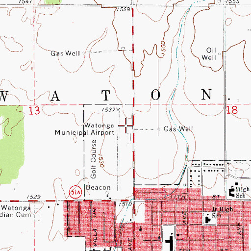 Topographic Map of Watonga Fire Department Substation, OK