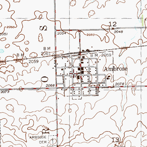 Topographic Map of Ambrose Fire Department, ND