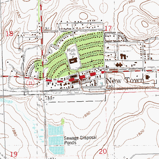 Topographic Map of New Town Ambulance Service, ND