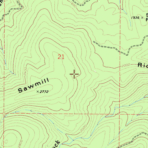 Topographic Map of Sawmill Ridge, CA