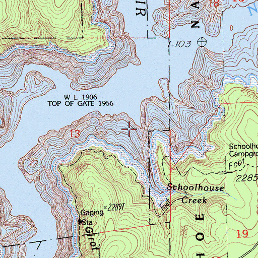 Topographic Map of Schoolhouse Creek, CA