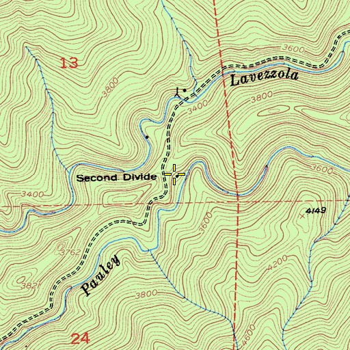 Topographic Map of Second Divide, CA