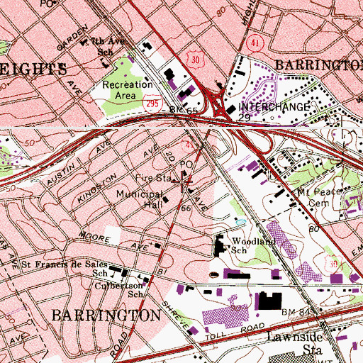 Topographic Map of Barrington Ambulance Association, NJ