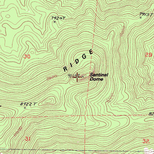 Topographic Map of Sentinel Dome, CA
