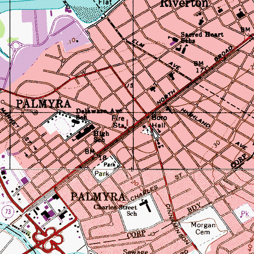 Topographic Map of Palmyra - Cinnaminson - Riverton Emergency Medical Services, NJ
