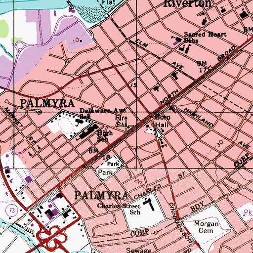 Topographic Map of Palmyra - Cinnaminson - Riverton Emergency Medical Services, NJ