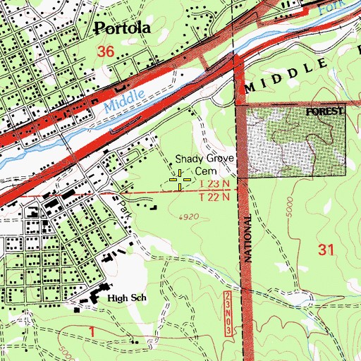 Topographic Map of Shady Grove Cemetery, CA