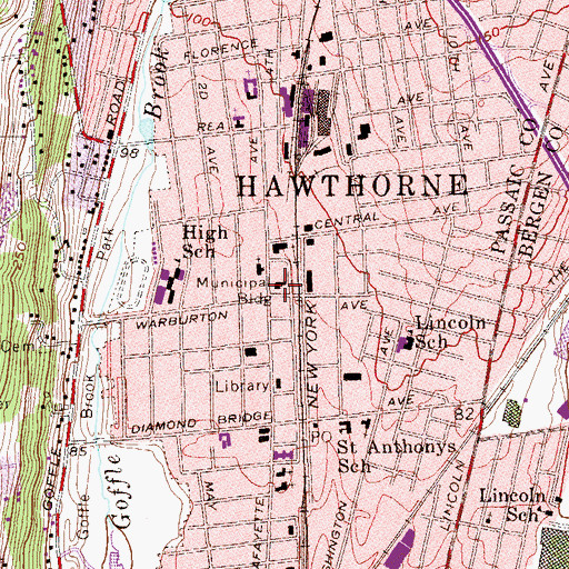 Topographic Map of Hawthorne Volunteer Ambulance Corps, NJ