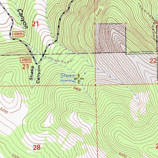 Topographic Map of Shake Spring, CA