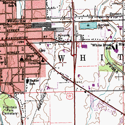 Topographic Map of Saint Vincent Randolph Hospital, IN