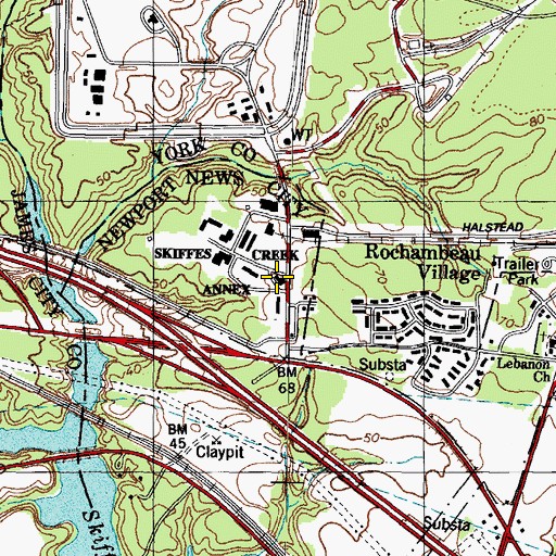 Topographic Map of Yorktown Naval Weapons Station Fire Department, VA