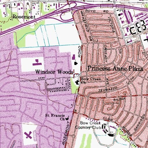 Topographic Map of Virginia Beach Volunteer Emergency Medical Services Station 16 Plaza, VA