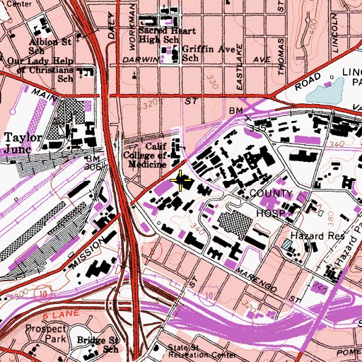 Topographic Map of Los Angeles County and University of Southern California Womens and Childrens Hospital, CA