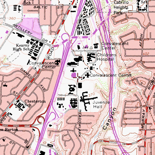 Topographic Map of Sharp Memorial Hospital Knollwood, CA