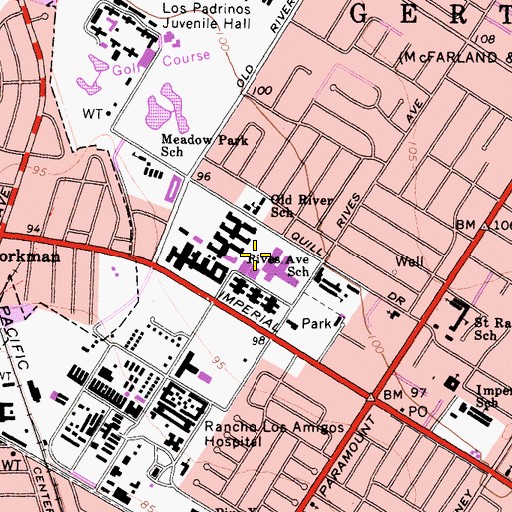 Topographic Map of Rancho Los Amigos National Rehabilitation Center, CA