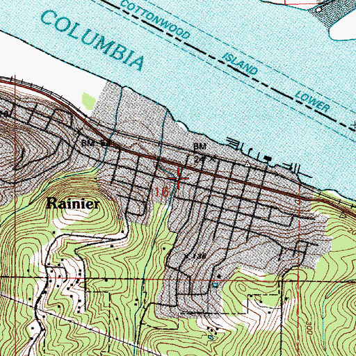 Topographic Map of Rainier City Hall, OR