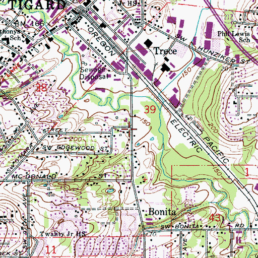 Topographic Map of Tigard Public Library, OR