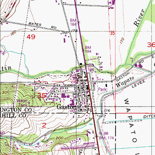 Topographic Map of Library of Gaston, OR