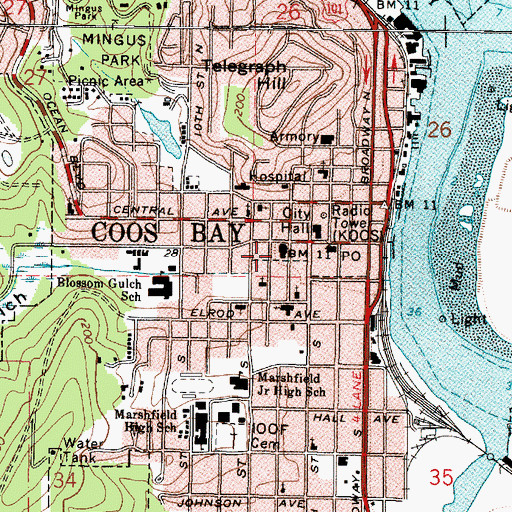 Topographic Map of Coos Bay Public Library, OR