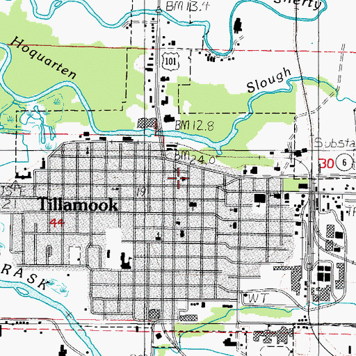 Topographic Map of Tillamook Justice Courthouse, OR