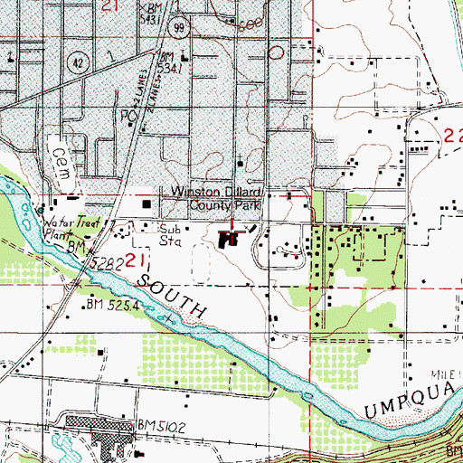 Topographic Map of Community Center Winston Branch Library, OR
