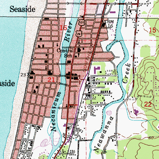 Topographic Map of Seaside Municipal Court, OR