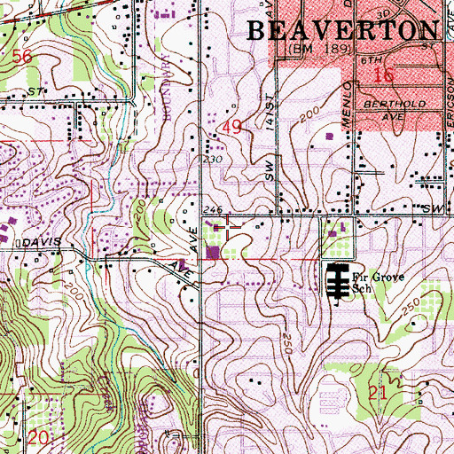 Topographic Map of Department of Motor Vehicles Beaverton, OR