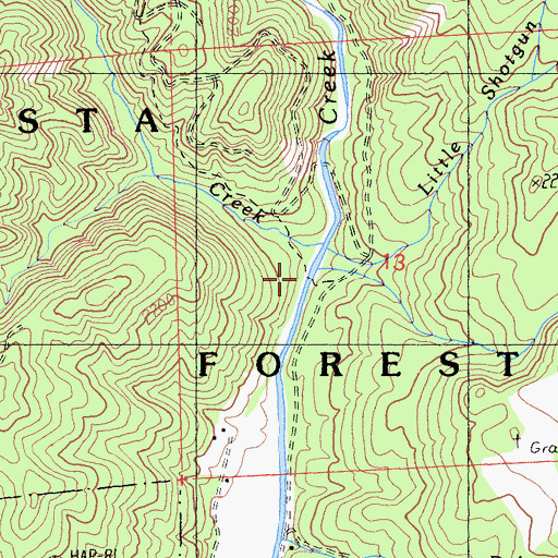 Topographic Map of Shotgun Creek, CA