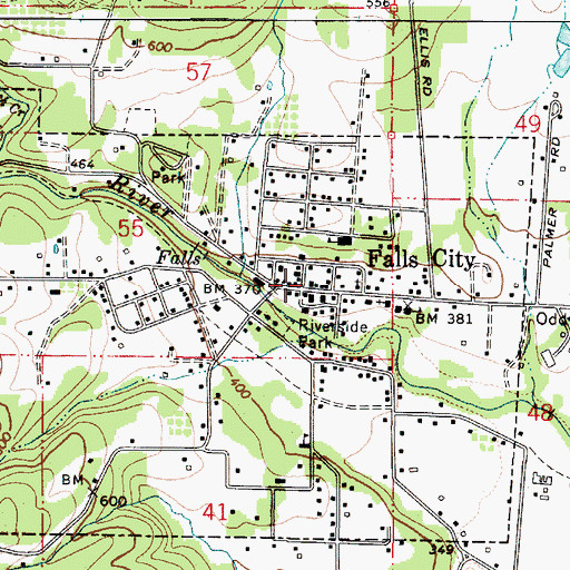 Topographic Map of Falls City Community Building and Municipal Courthouse, OR