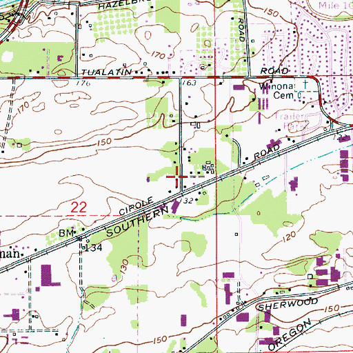 Topographic Map of Tualatin Public Works, OR