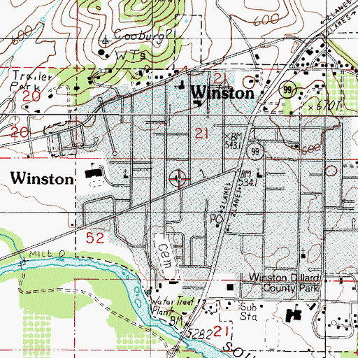 Topographic Map of Winston City Hall, OR