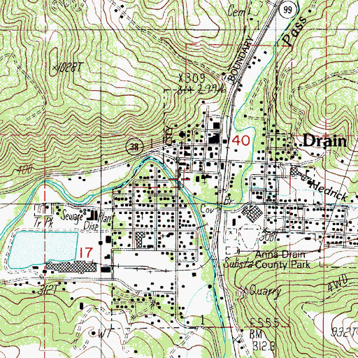 Topographic Map of Drain Branch Mildred Whipple Library, OR