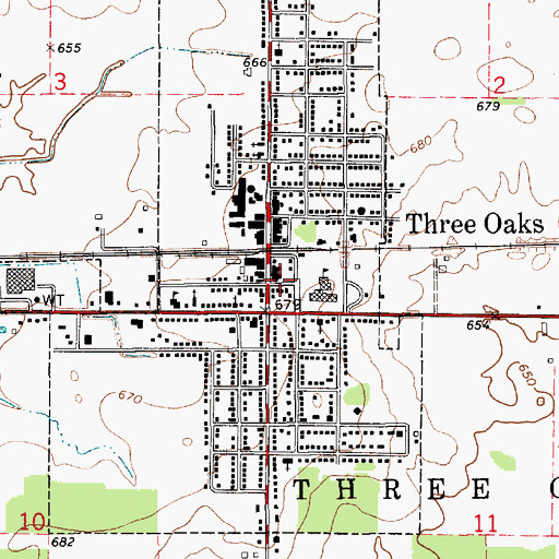 Topographic Map of Three Oaks Emergency Vehicle Association, MI