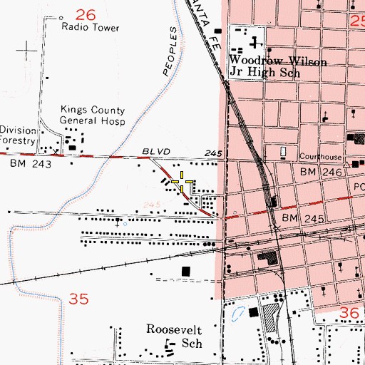 Topographic Map of American Ambulance Kings County Headquarters, CA