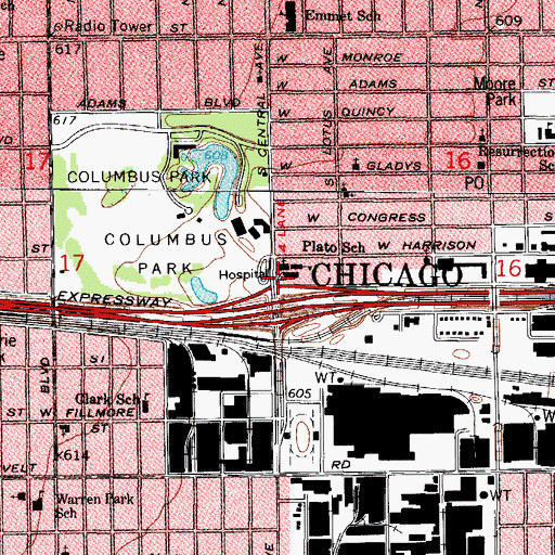 Topographic Map of Loretto Hospital, IL