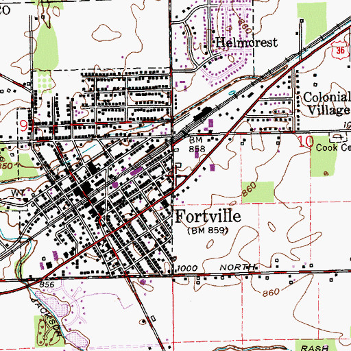 Topographic Map of Fortville-Vernon Townsip Library, IN