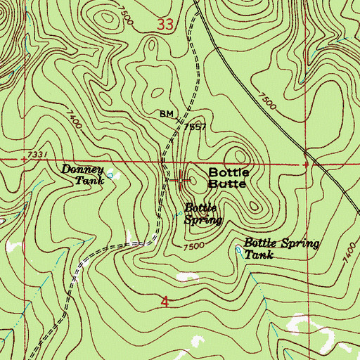 Topographic Map of Bottle Butte, AZ