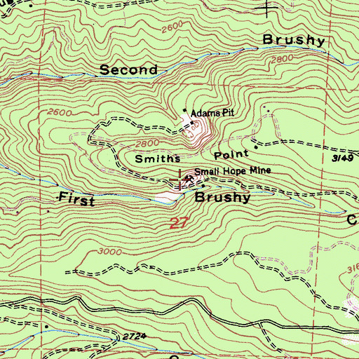 Topographic Map of Small Hope Mine, CA