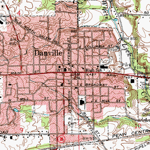 Topographic Map of Danville Courthouse Square Historic District, IN