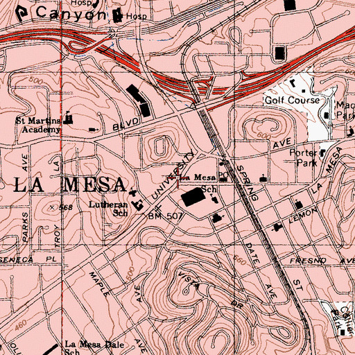 Topographic Map of Heartland Fire and Rescue La Mesa Station 11, CA