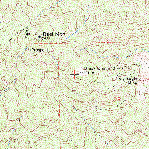 Topographic Map of Black Diamond Mine, CA