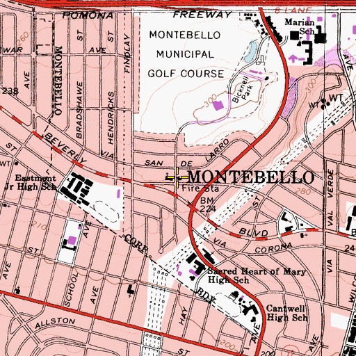 Topographic Map of Montebello Fire Department Station 3, CA