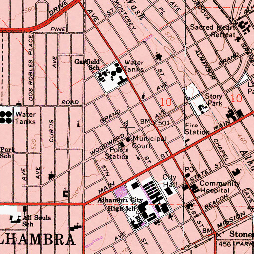 Topographic Map of City of Alhambra Fire Department Station 71 Headquarters, CA