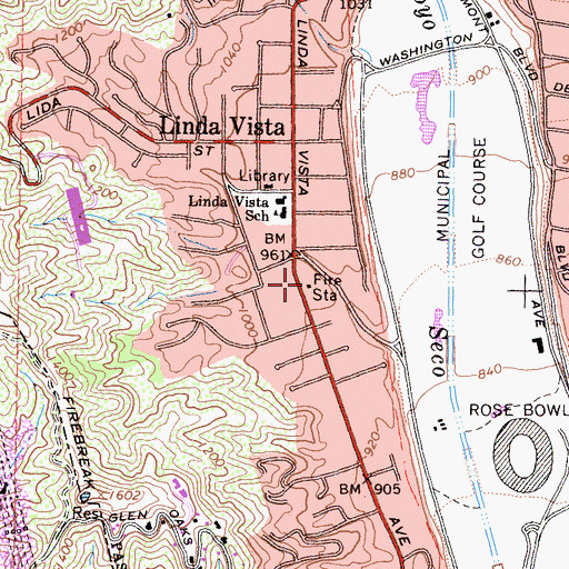 Topographic Map of Pasadena Fire Department Station 38, CA