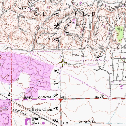 Topographic Map of Brea Fire Department Station 3, CA