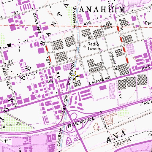 Topographic Map of Boeing Fire Department Anaheim, CA