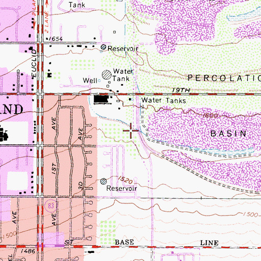 Topographic Map of Upland Fire Department Station 164, CA