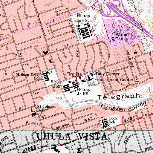 Topographic Map of Chula Vista Fire Department Station 2, CA