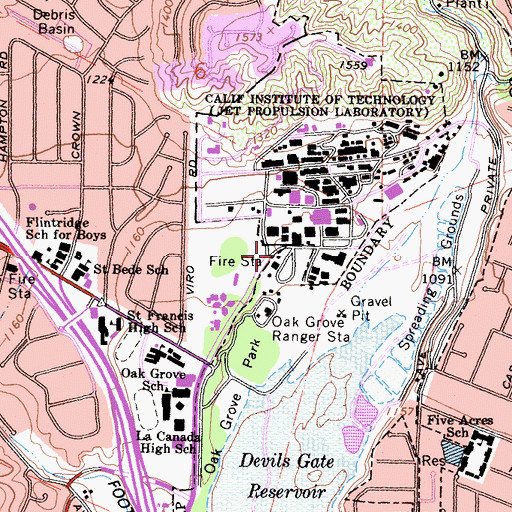 Topographic Map of NASA Jet Propulsion Lab Fire Department, CA