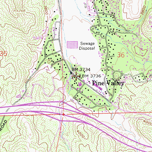 Topographic Map of Pine Valley Fire Station 44, CA